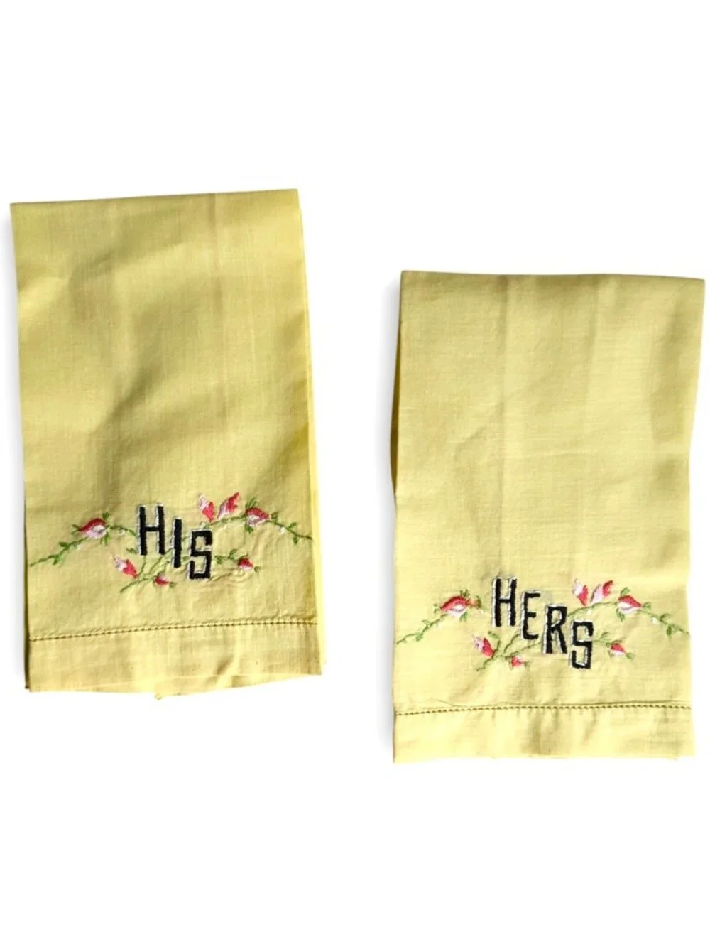 Vintage His and Hers Vintage Linen Embroidered Hand Towels